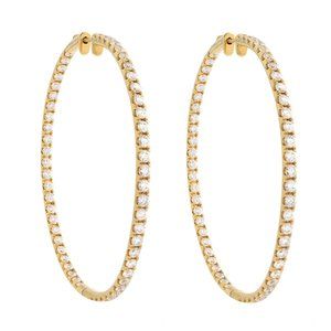 Rachel Koen Inside Out Diamond Hoop Earrings 14K Yellow Gold 2.98cttw 2 inches